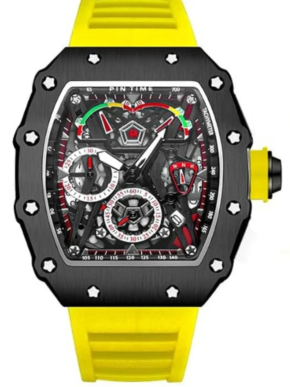 FENSIR Mens Black Analog Dial Skeleton 43MM Waterproof Quartz Designer Watch NIB